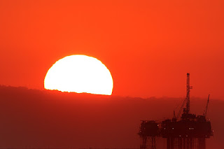 sunset oil platform, oil platform, sunset